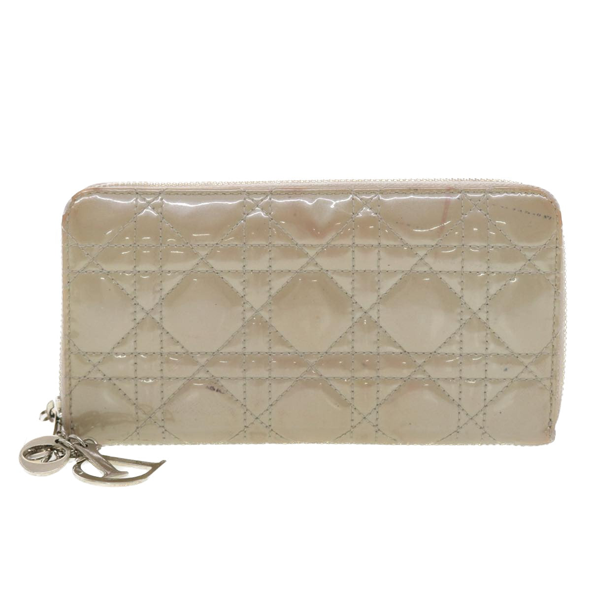 CHRISTIAN DIOR Lady Dior Wallet Patent leather Beige 02-LU-0172 Auth bs4860