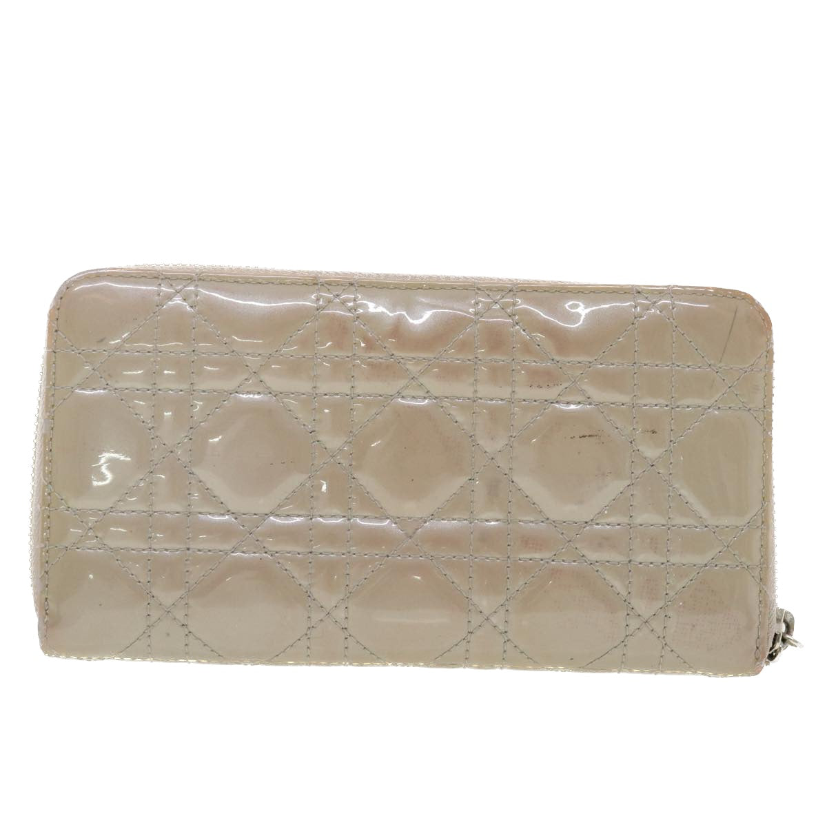 CHRISTIAN DIOR Lady Dior Wallet Patent leather Beige 02-LU-0172 Auth bs4860