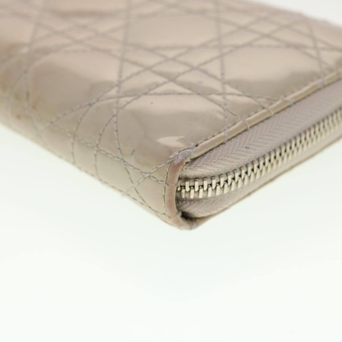 CHRISTIAN DIOR Lady Dior Wallet Patent leather Beige 02-LU-0172  bs4860