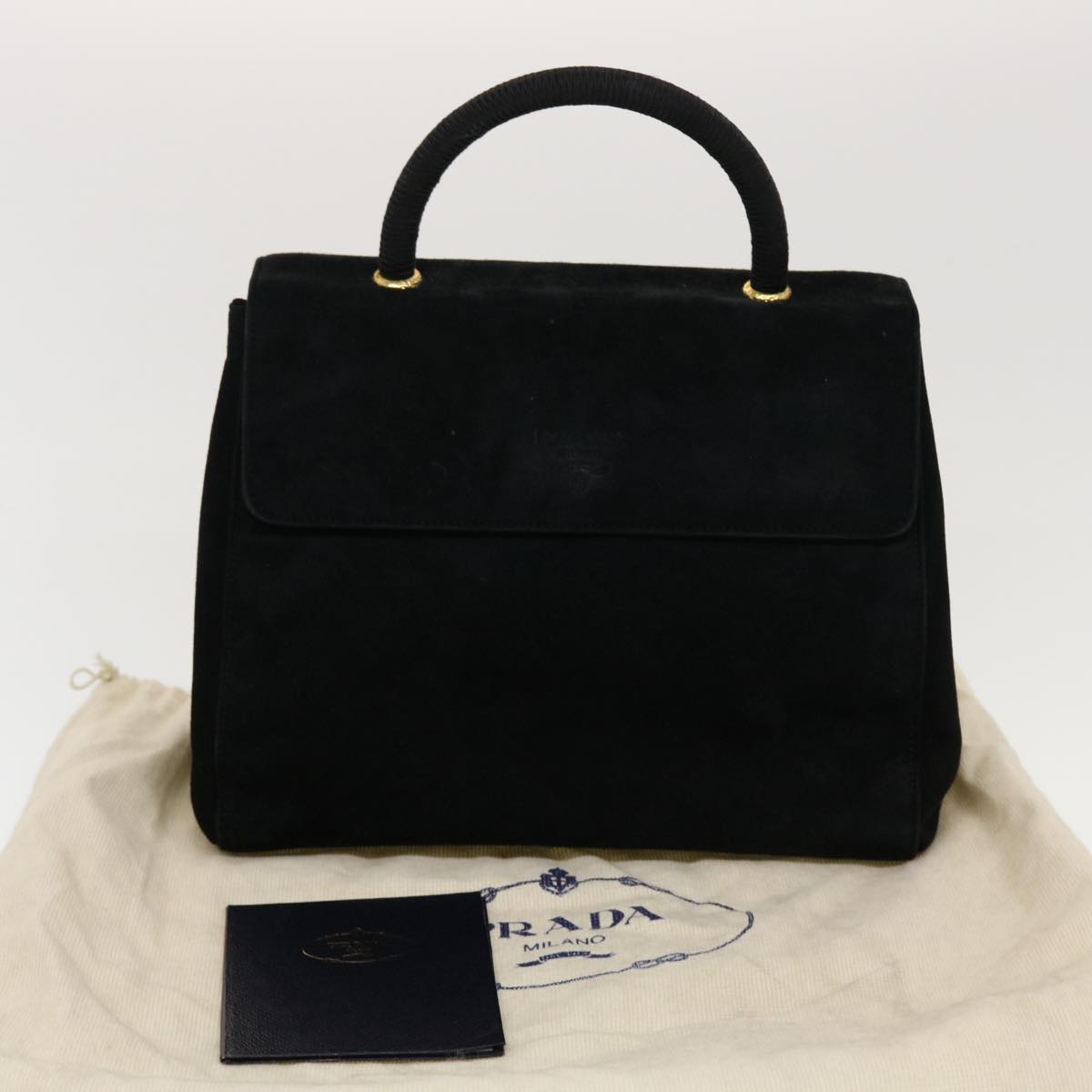 PRADA Hand Bag Suede Black  bs5708