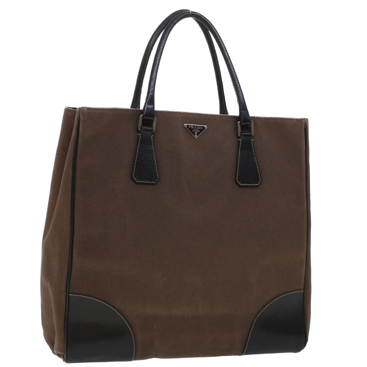 PRADA Tote Bag Canvas Leather Brown  bs5887