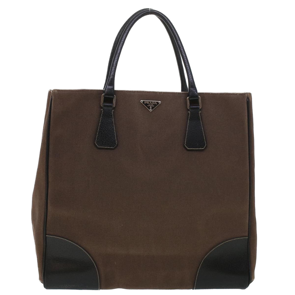 PRADA Tote Bag Canvas Leather Brown  bs5887