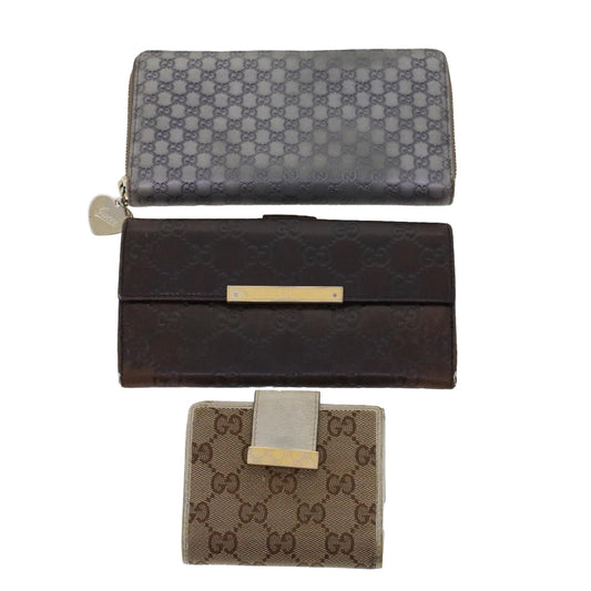 GUCCI GG Canvas Long Wallet Leather 3Set Brown Beige Silver  bs6283