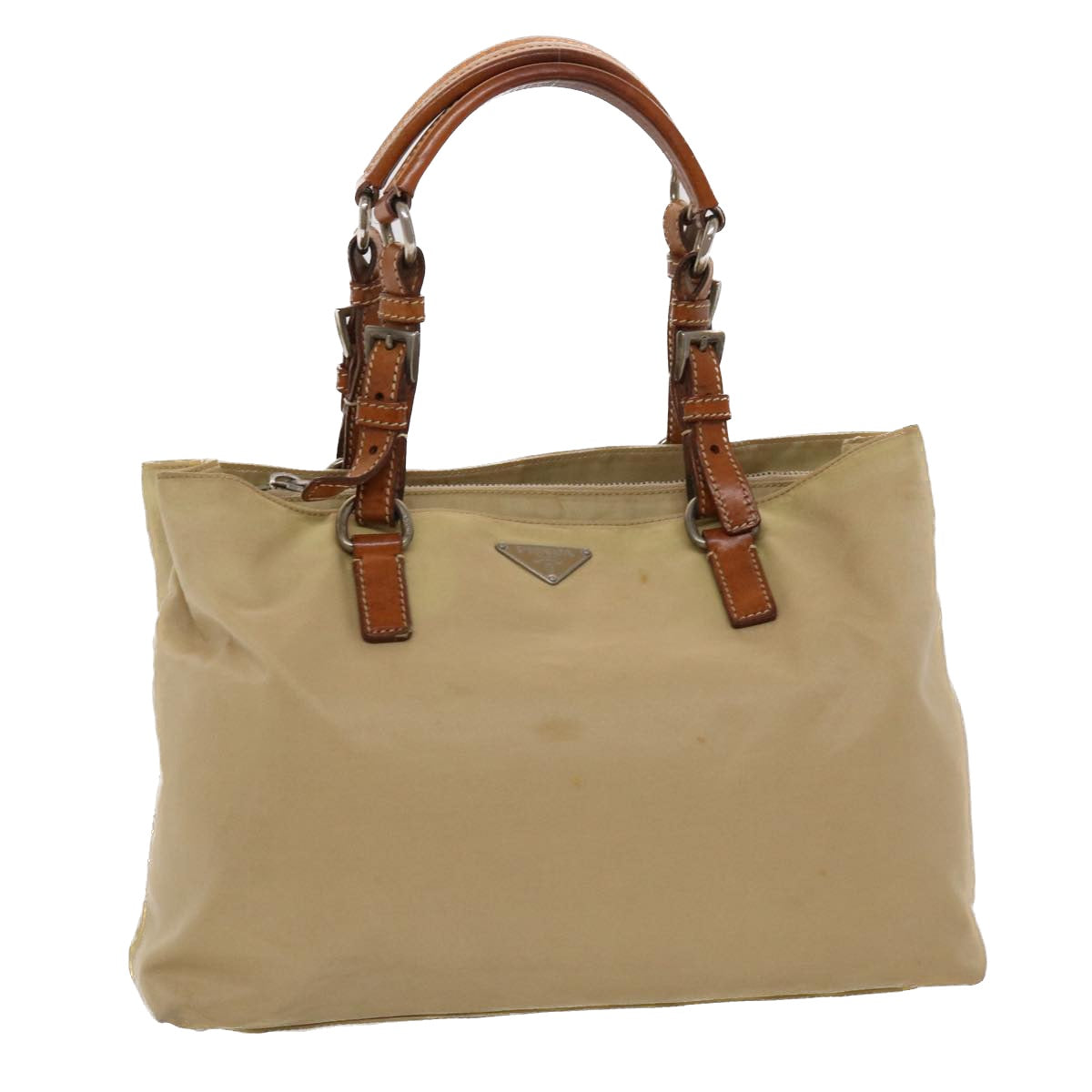 PRADA Hand Bag Nylon Leather Beige  bs6563