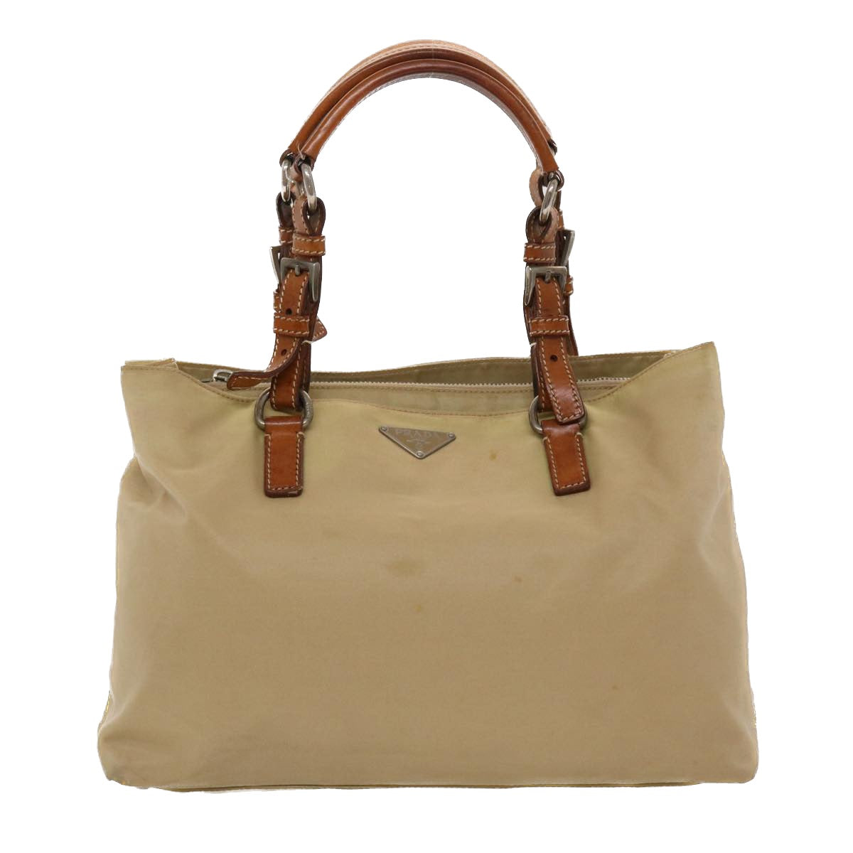 PRADA Hand Bag Nylon Leather Beige  bs6563