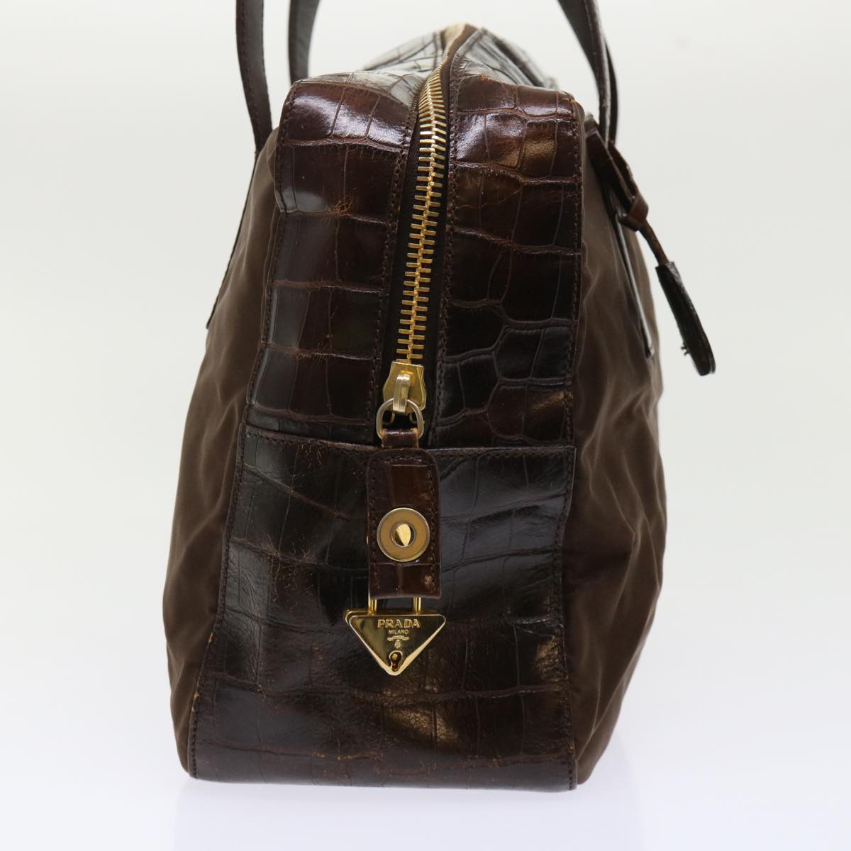 PRADA Hand Bag Leather Nylon Brown  bs6628