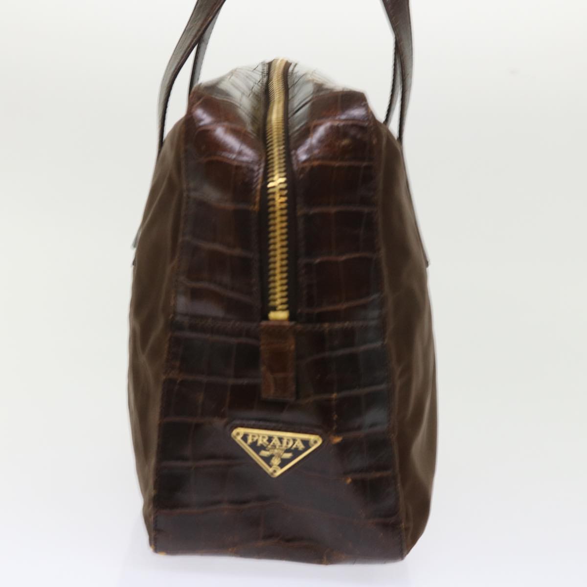 PRADA Hand Bag Leather Nylon Brown  bs6628