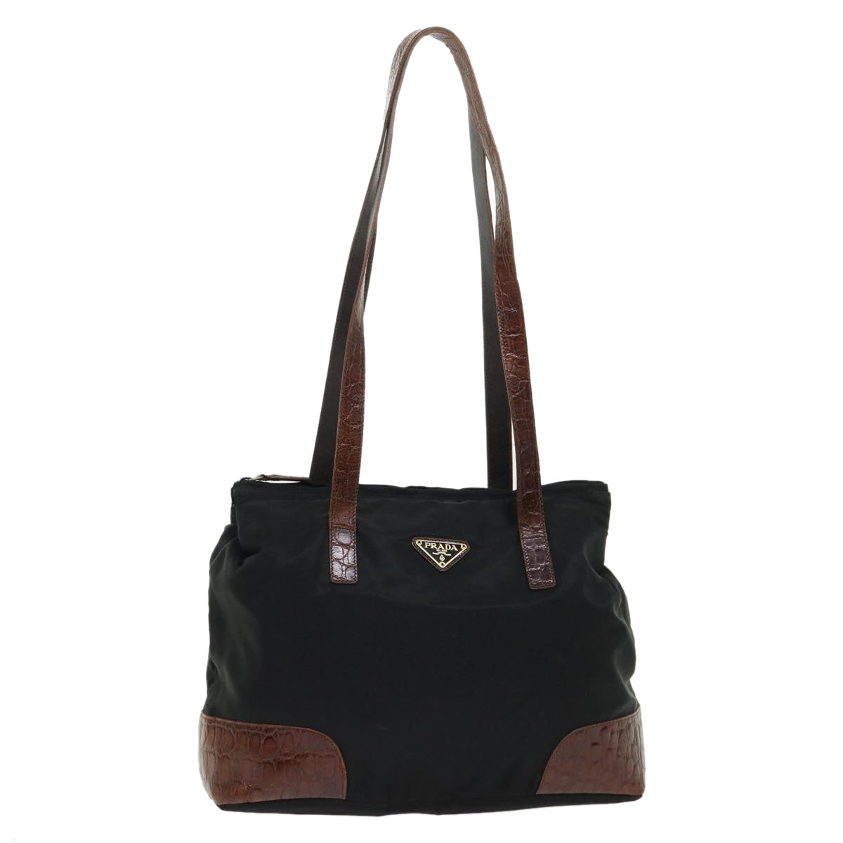 PRADA Shoulder Bag Leather Nylon Black Brown  bs6629