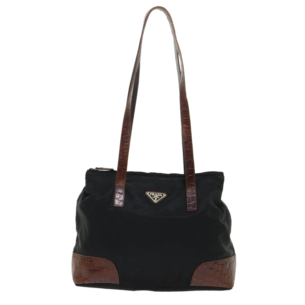 PRADA Shoulder Bag Leather Nylon Black Brown  bs6629