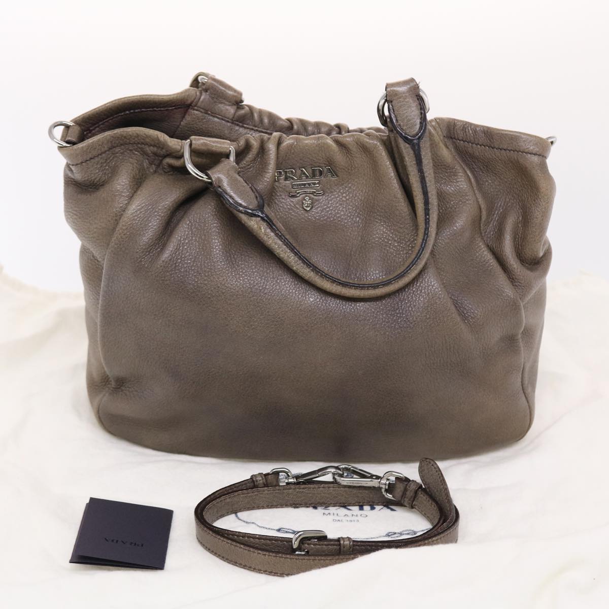 PRADA Hand Bag Leather 2way Brown  bs7151