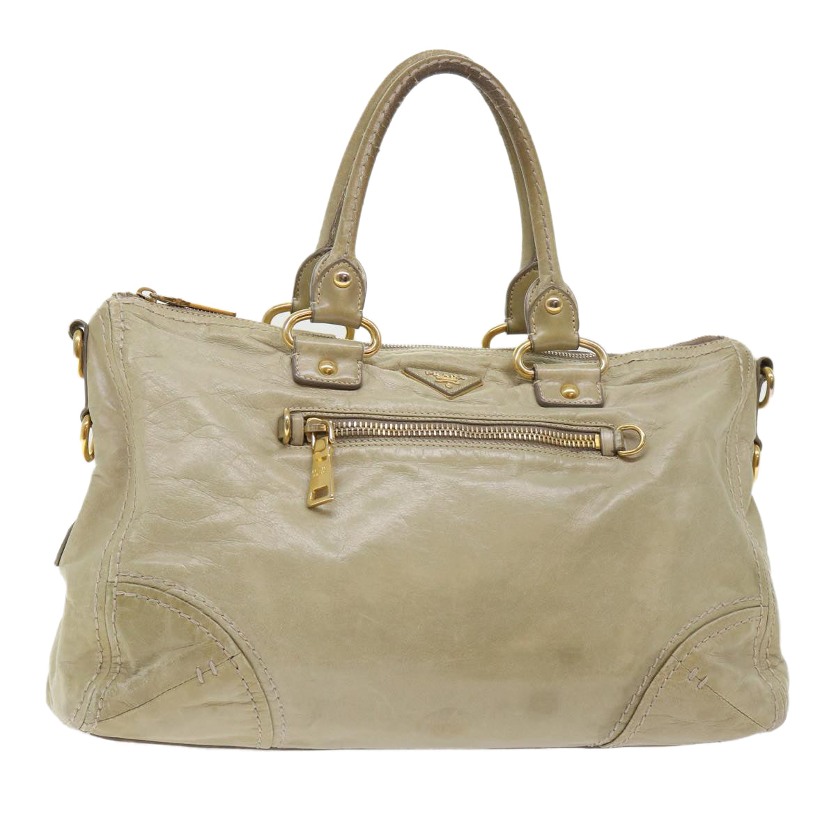 PRADA Boston Bag Leather Beige  bs7185