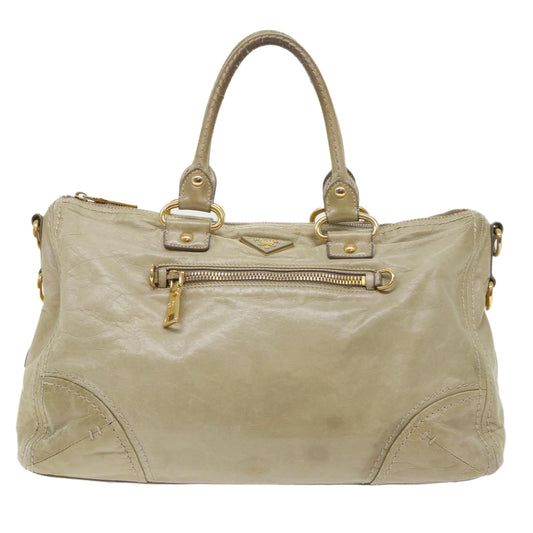 PRADA Boston Bag Leather Beige  bs7185