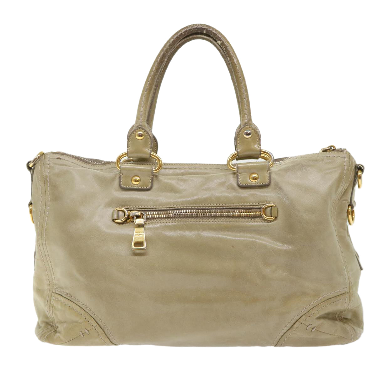 PRADA Boston Bag Leather Beige  bs7185