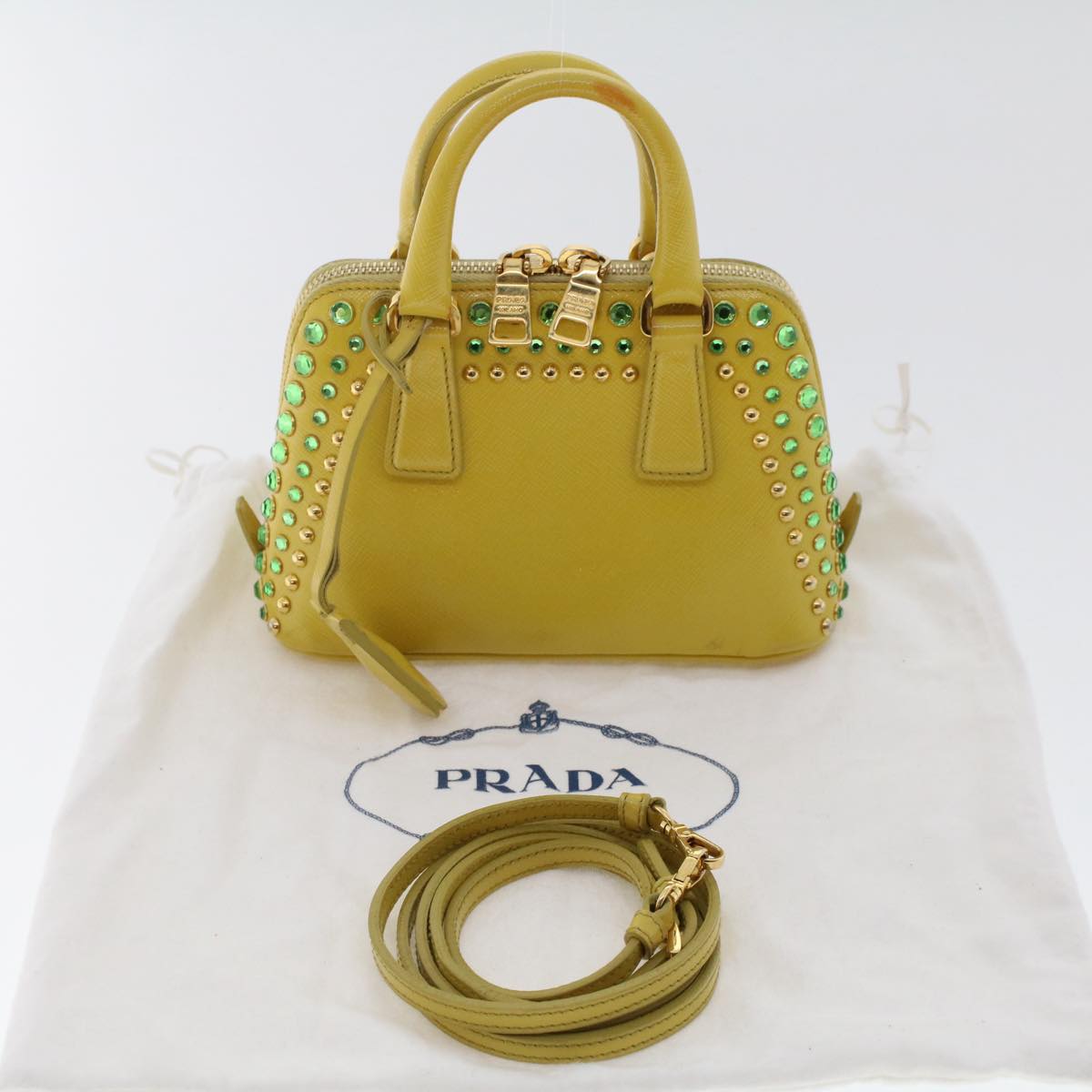 PRADA Bijoux Hand Bag Safiano leather 2way Yellow  bs7257