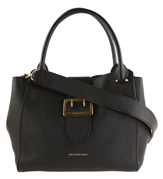 Burberry Medium Buckle Tote Black Leather Satchel