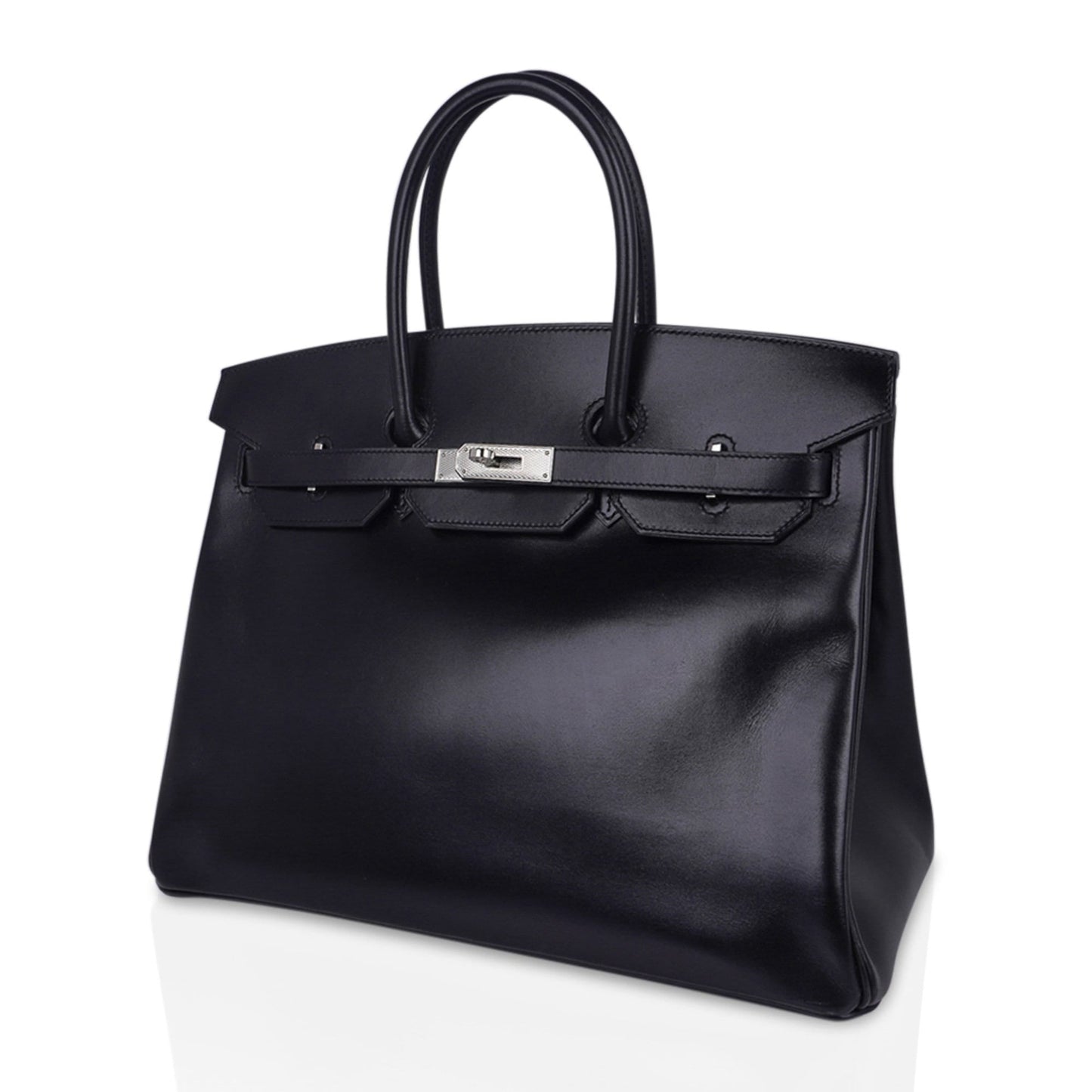 Hermes Birkin 35 Bag Black Box Palladium Guilloche Hardware