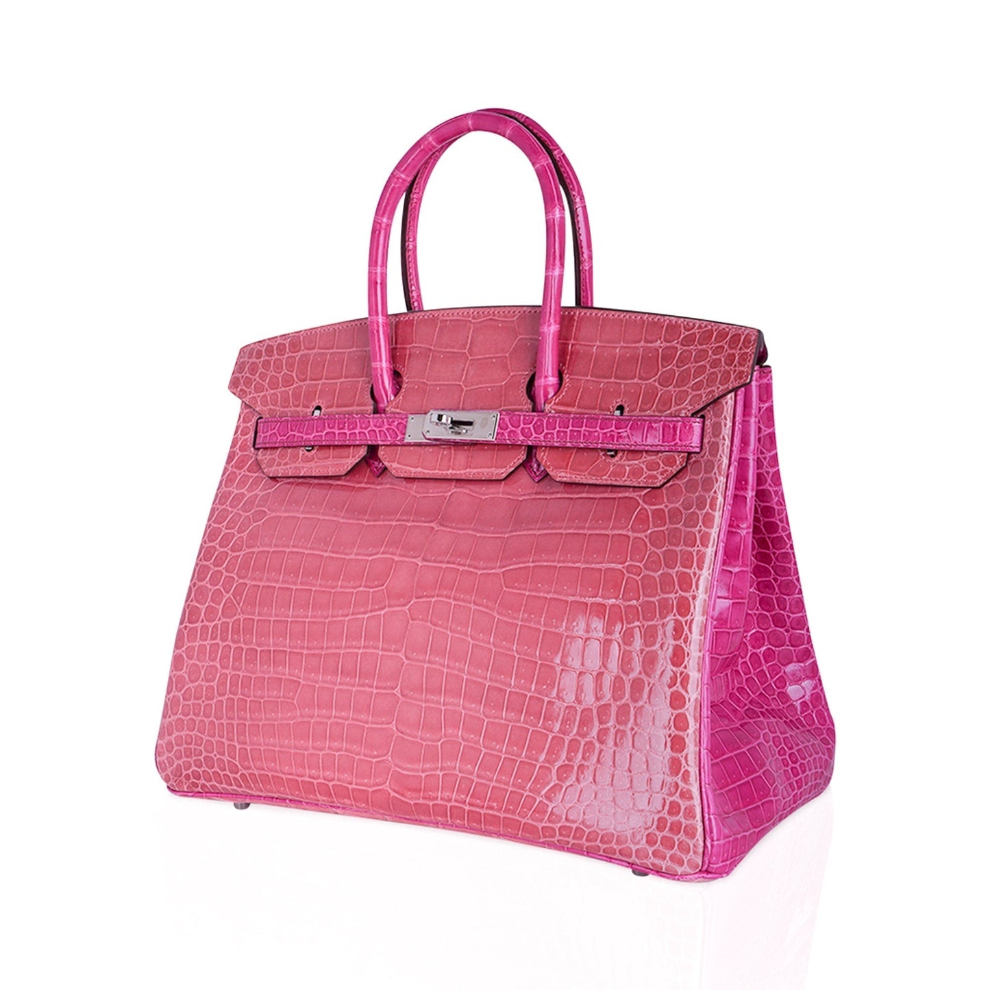 Hermes Special Order HSS Birkin 35 Bag Rose Indien & Fuchsia Porosus Crocodile with Palladium Hardware