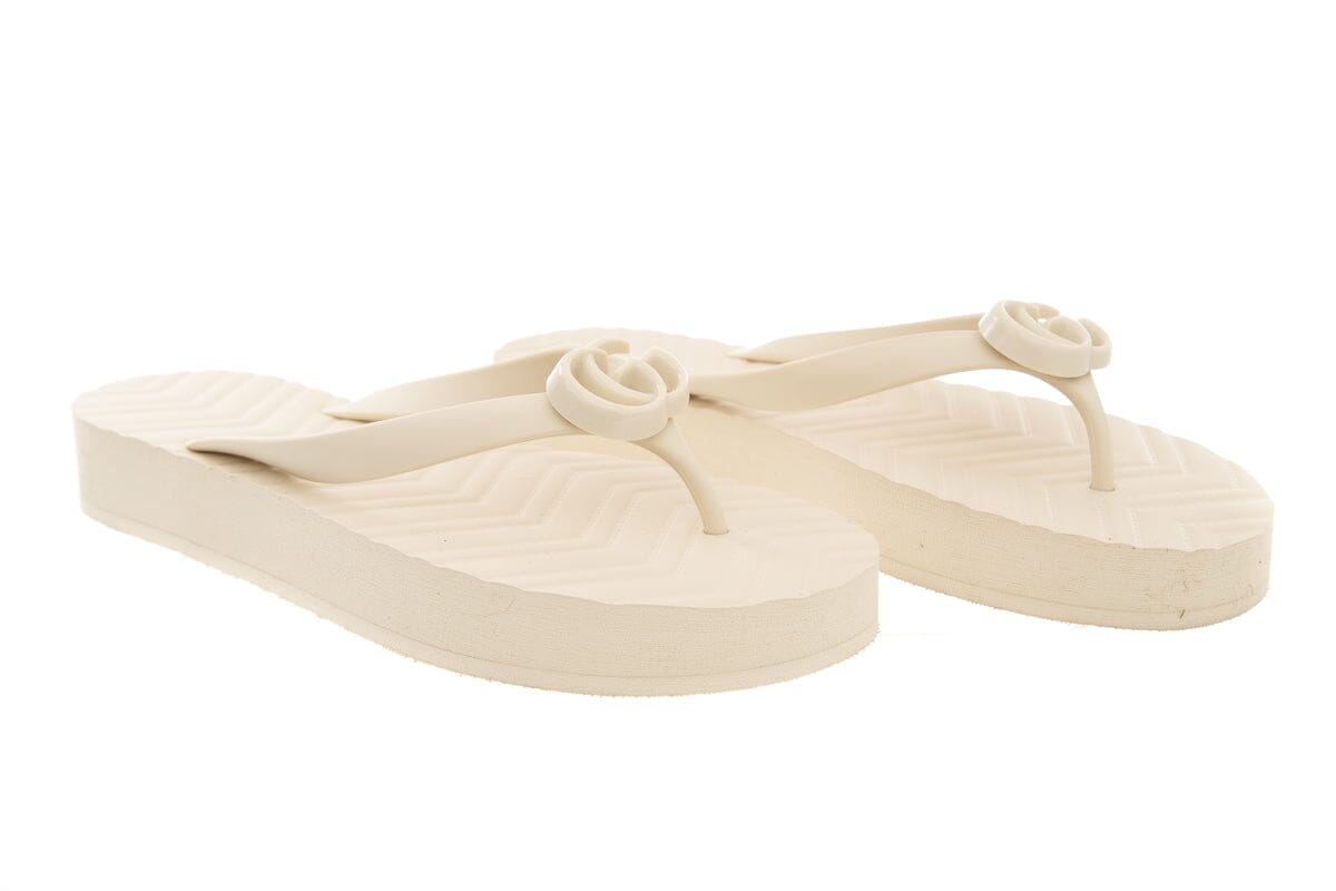 Gucci Ivory Rubber Logo Flip Flop Sandals SZ 40