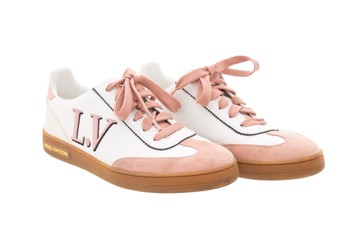 Louis Vuitton Frontrow White & Pink Calfskin Leather Sneakers SZ 38