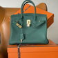 HM Birkin Nata Swift Dark Green For Women Gold Toned Hardware 11.8in/30cm