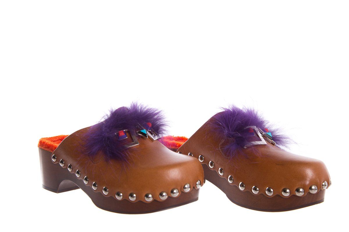 Fendi Brown Square Eye Clogs SZ 38.5