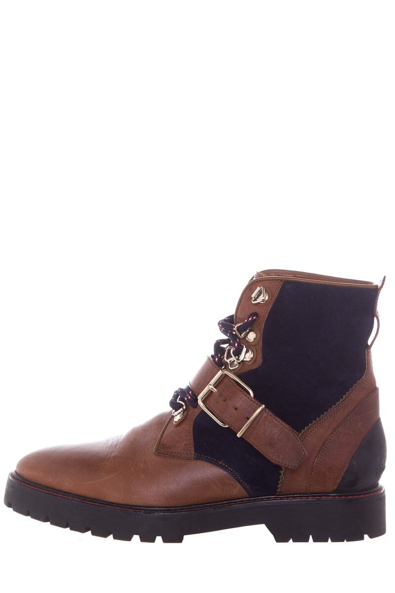 Burberry Brown & Navy Buckle Detail Boots SZ 37