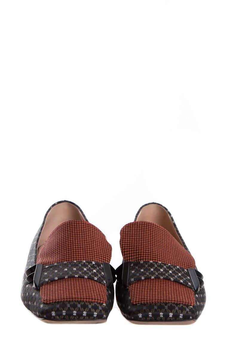 Fendi Black Flats With Orange Houndstooth Accent and Square Toe SZ 36