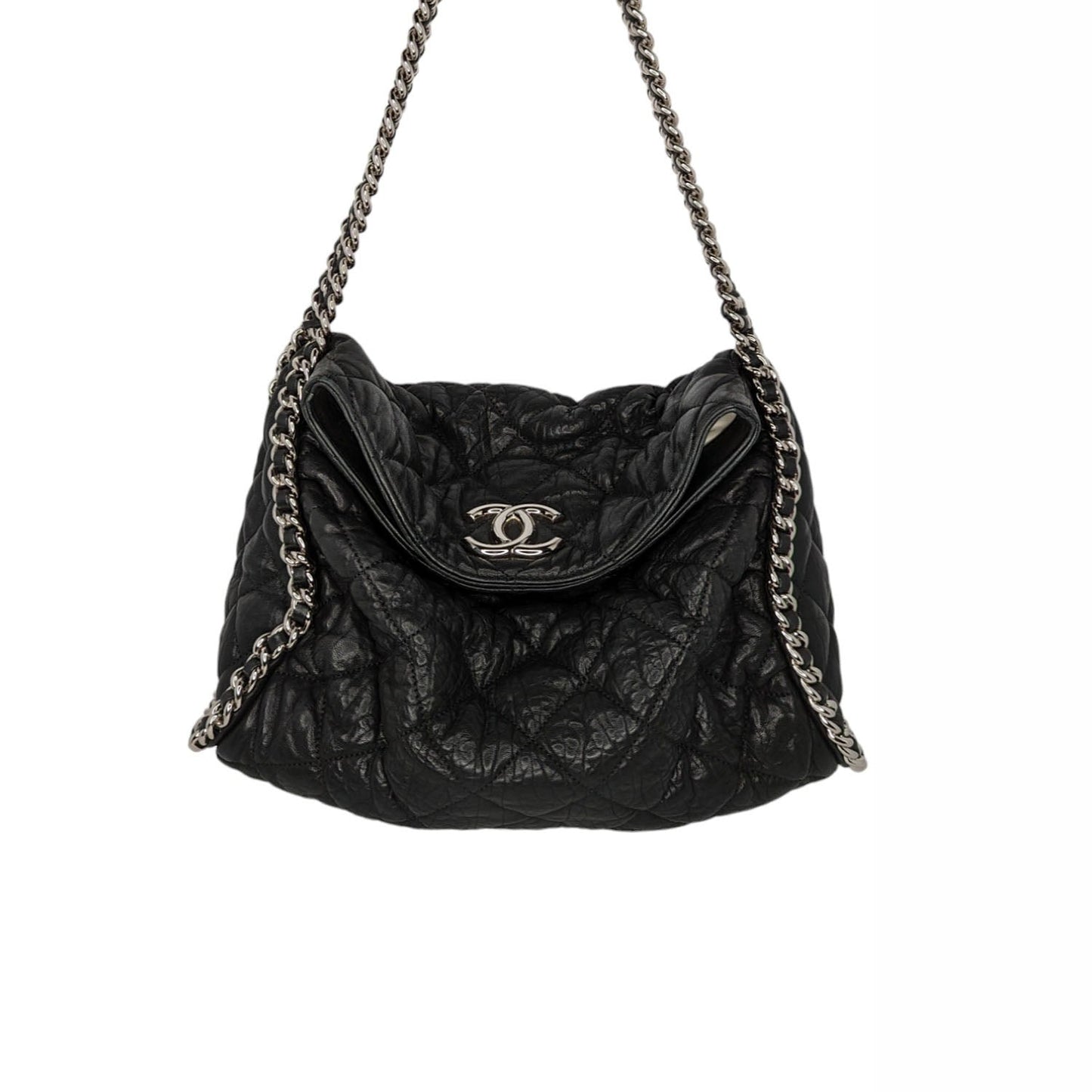 Chanel Washed Lambskin Chain Around Hobo Black