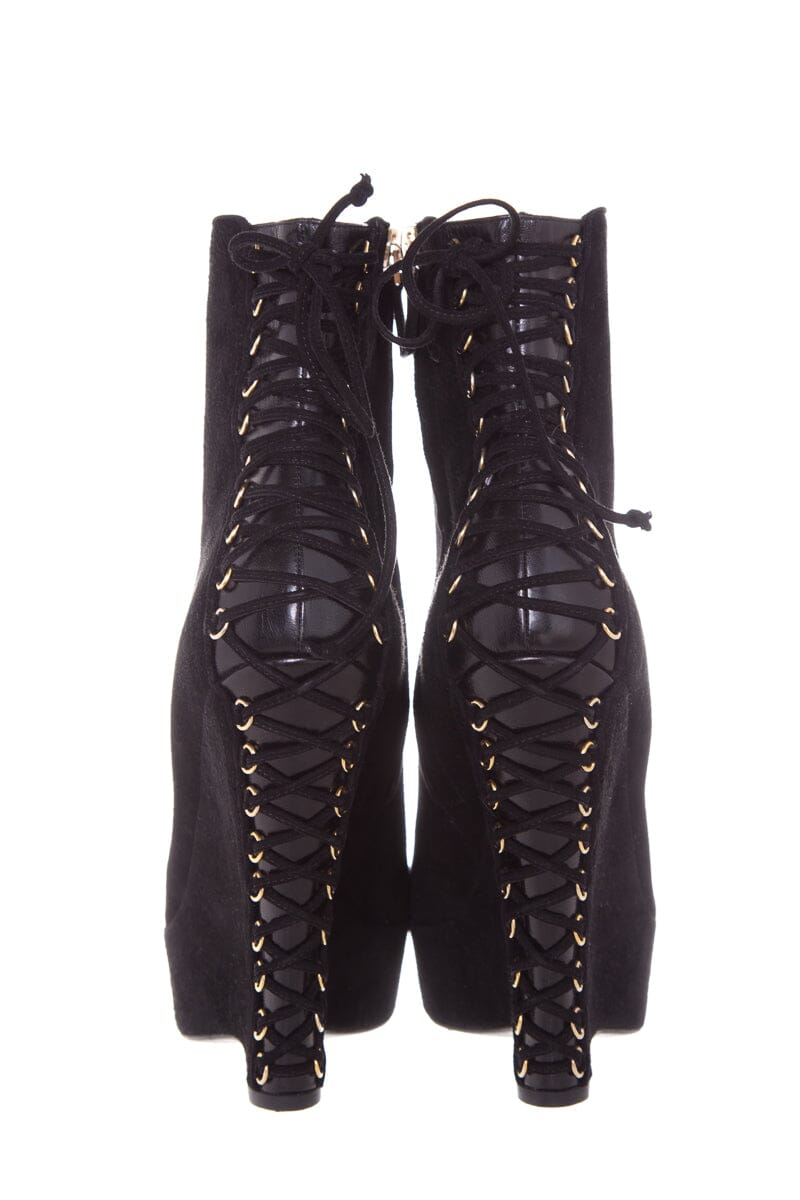 YSL Black Lace Back Detail Boots SZ 39