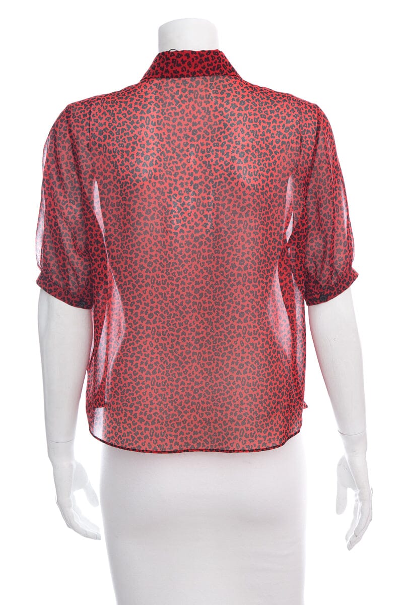 Dior Red Silk Cheetah Print Short Sleeve Blouse SZ S