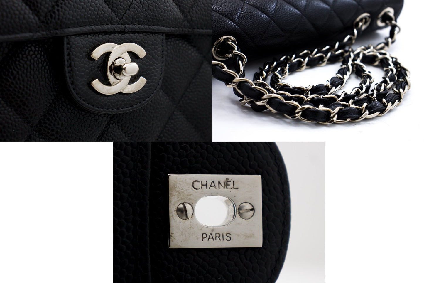 CHANEL Large Classic Handbag Chain Shoulder Bag Flap Black Caviar g66