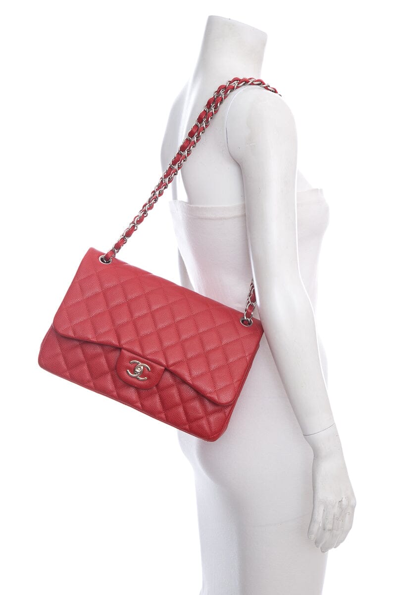 Chanel Red  Jumbo Caviar Double Flap Handbag