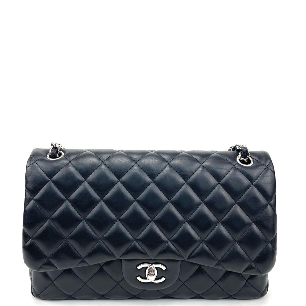 CHANEL 2010-2011 Classic Jumbo Double Flap Lambskin Bag w/Silver