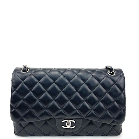 CHANEL Classic Jumbo Double Flap Lambskin Bag w/Silver