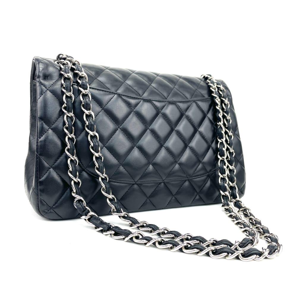 CHANEL 2010-2011 Classic Jumbo Double Flap Lambskin Bag w/Silver