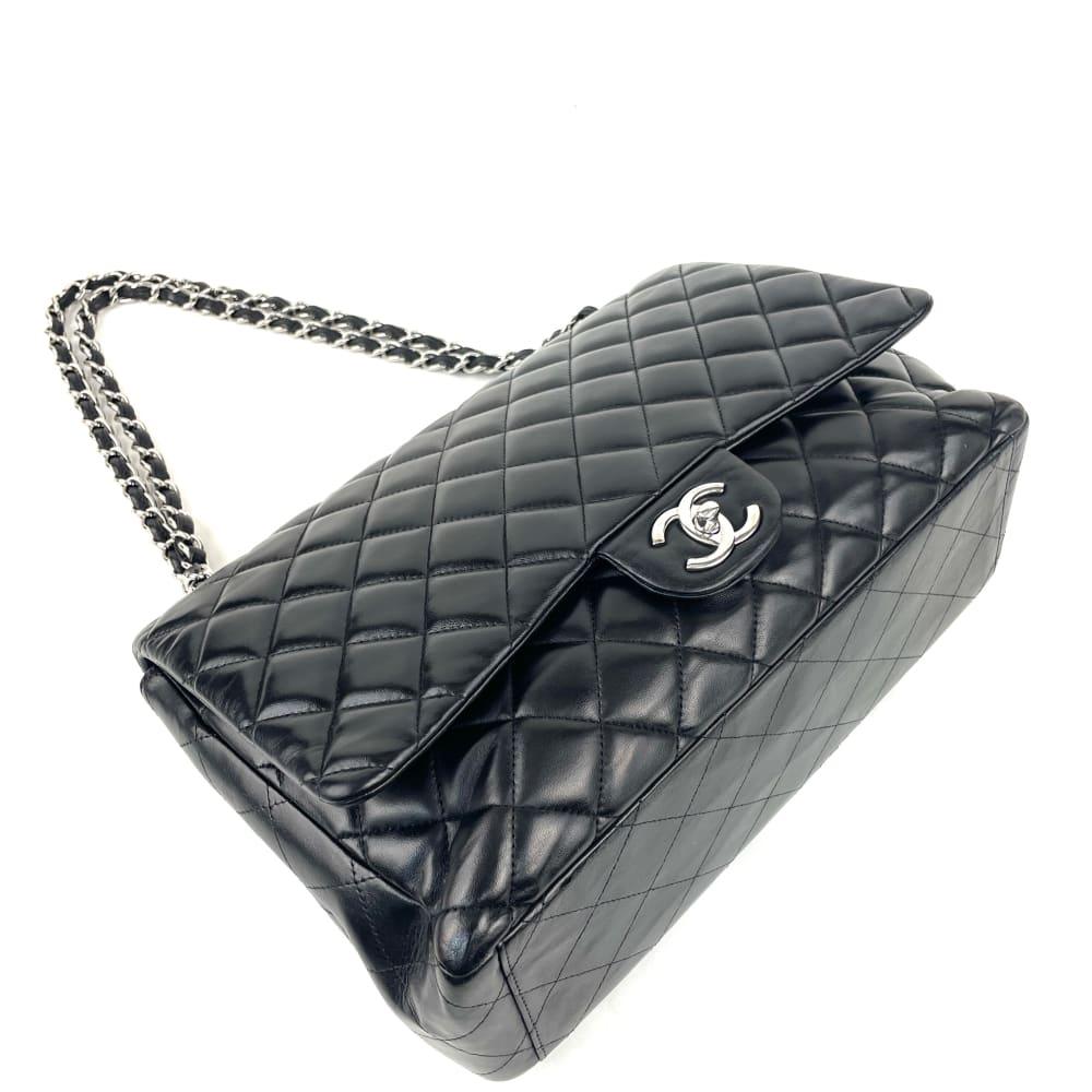 CHANEL Maxi Double Flap Bag Black Lambskin Leather