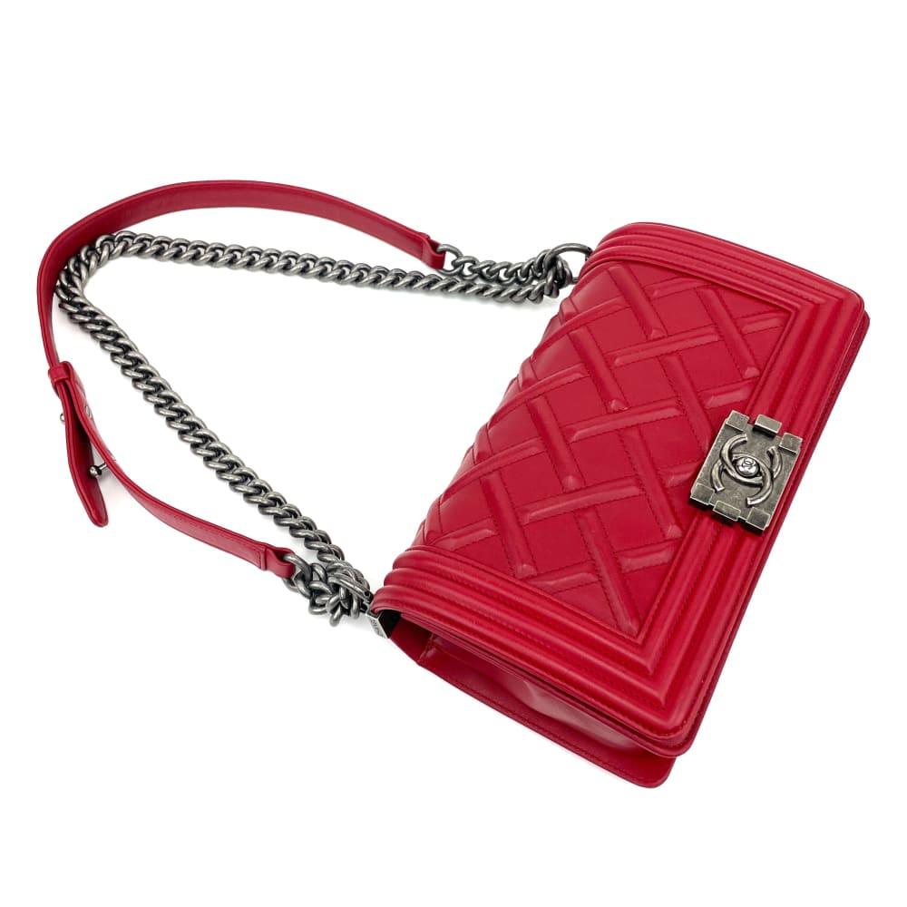 CHANEL Quilted Embossed Medium Boy Bag - Red - OUTLET ITEM FINAL SALE