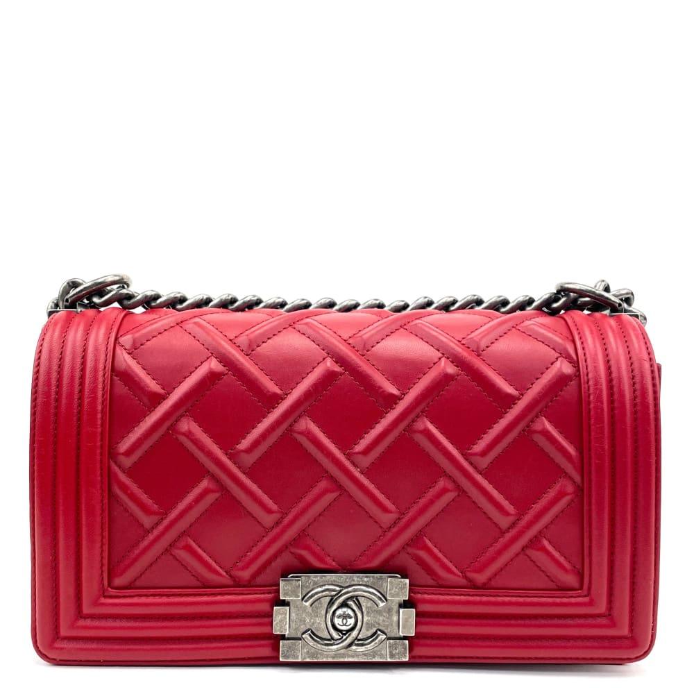 CHANEL Quilted Embossed Medium Boy Bag - Red - OUTLET ITEM FINAL SALE