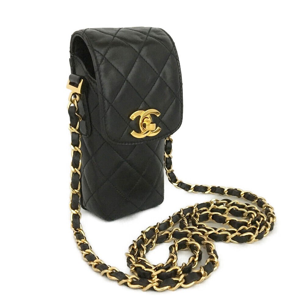 CHANEL Quilted Matelasse CC Logo Lambskin Chain Crossbody Bag