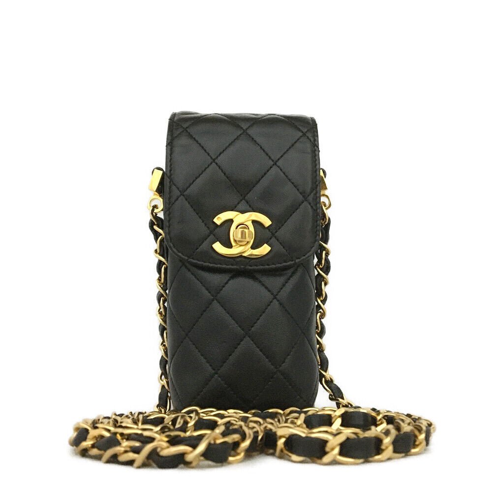 CHANEL Quilted Matelasse CC Logo Lambskin Chain Crossbody Bag