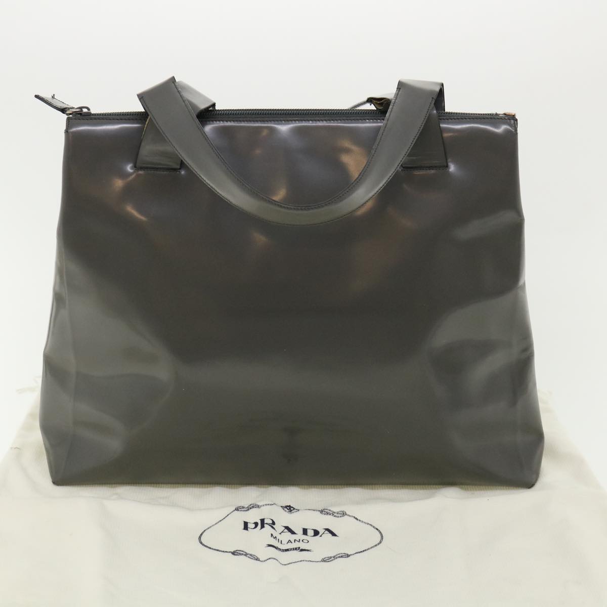 PRADA Tote Bag Patent Leather Gray  cl230