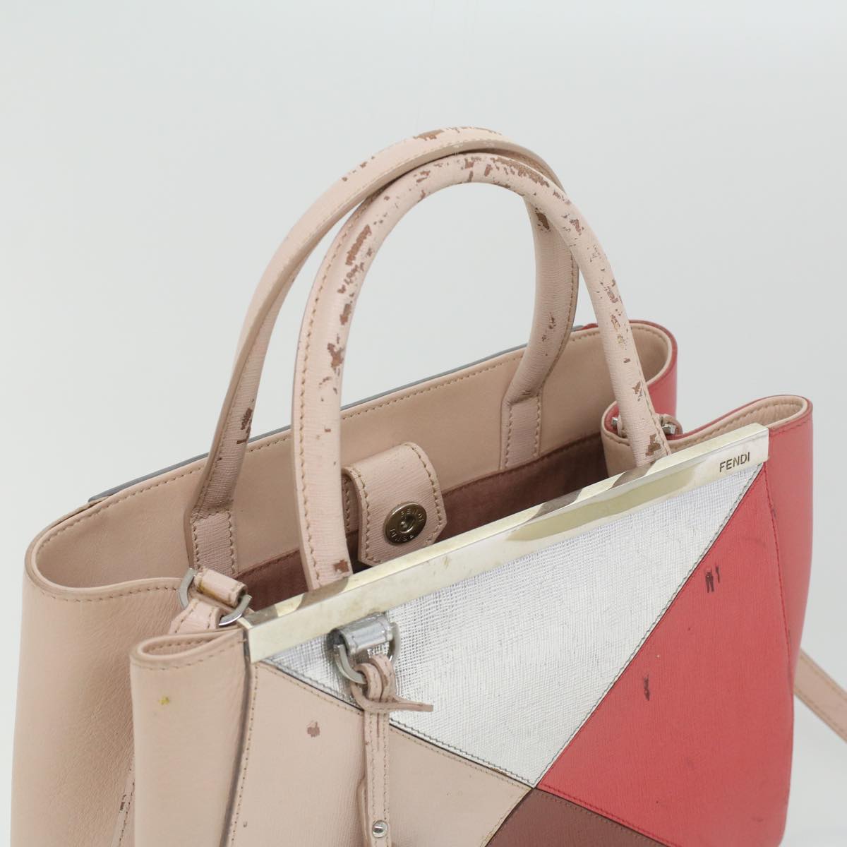 FENDI Hand Bag Leather Pink Silver beige  cl260