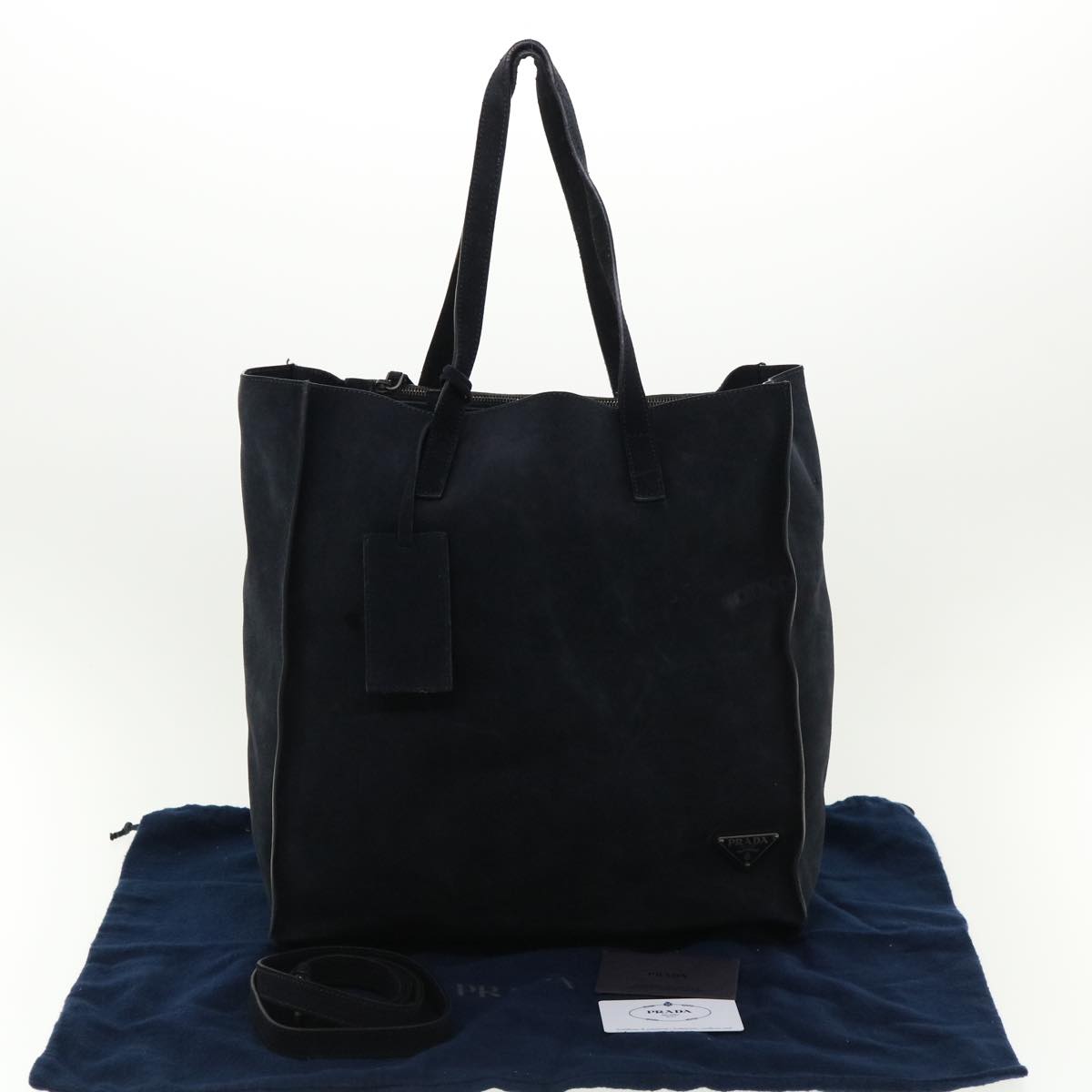 PRADA Tote Bag Suede 2way Navy  cl300