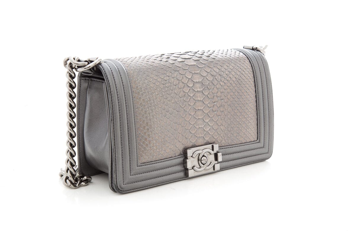 Chanel 2018 Silver Python Medium Boy Bag