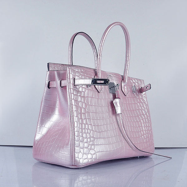 Hermes Birkin 35cm 6089 New Crocodile Vein Handbags Pink Silver