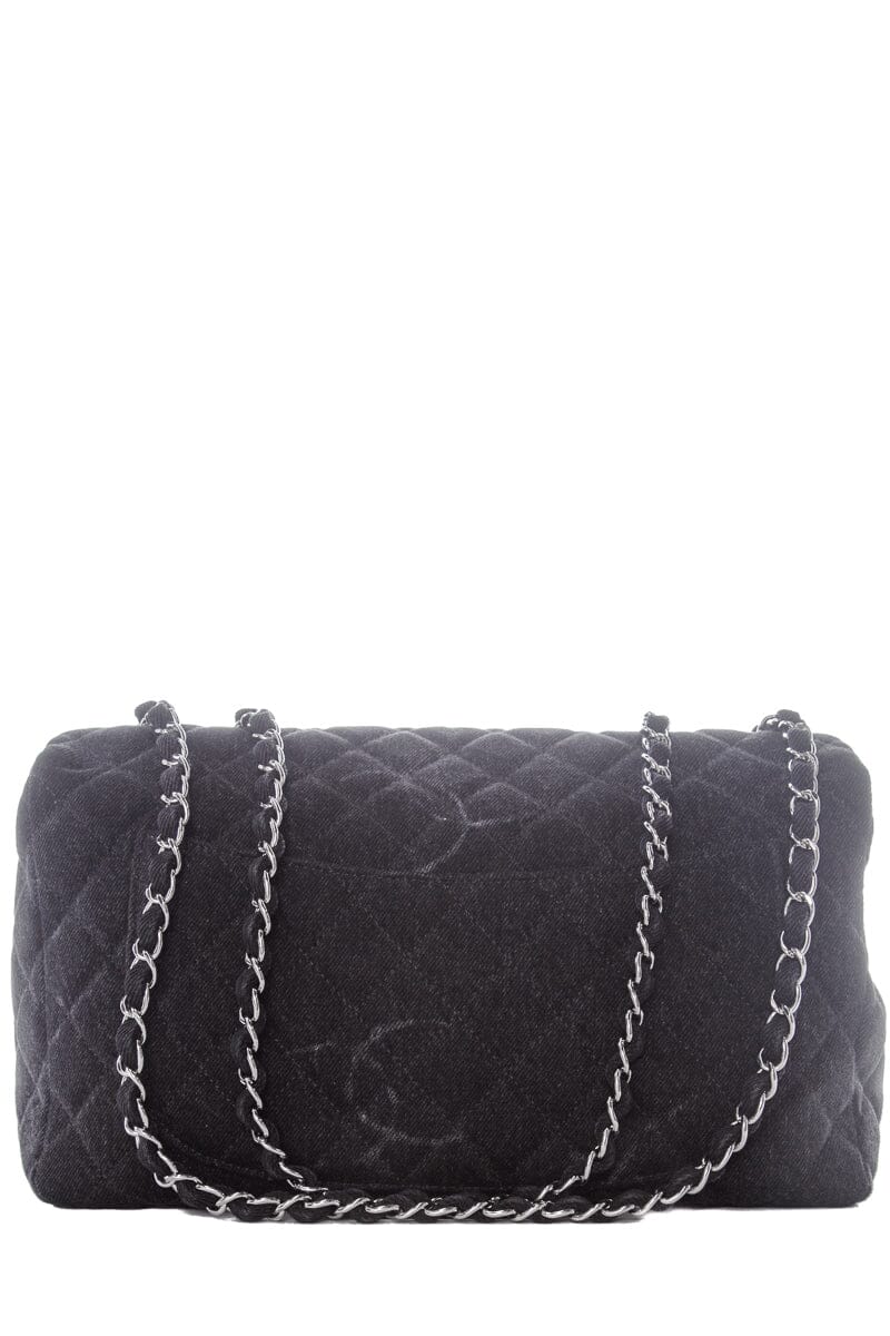 Chanel Black Denim Single Flap Jumbo SHW Handbag