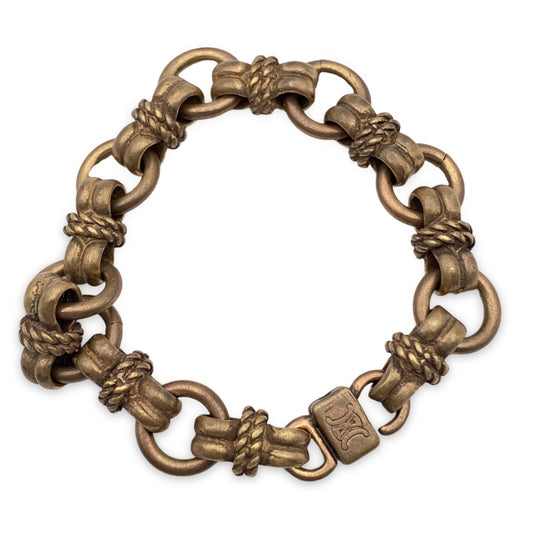 Celine Vintage Antiquated Gold Metal Chain Link Bracelet