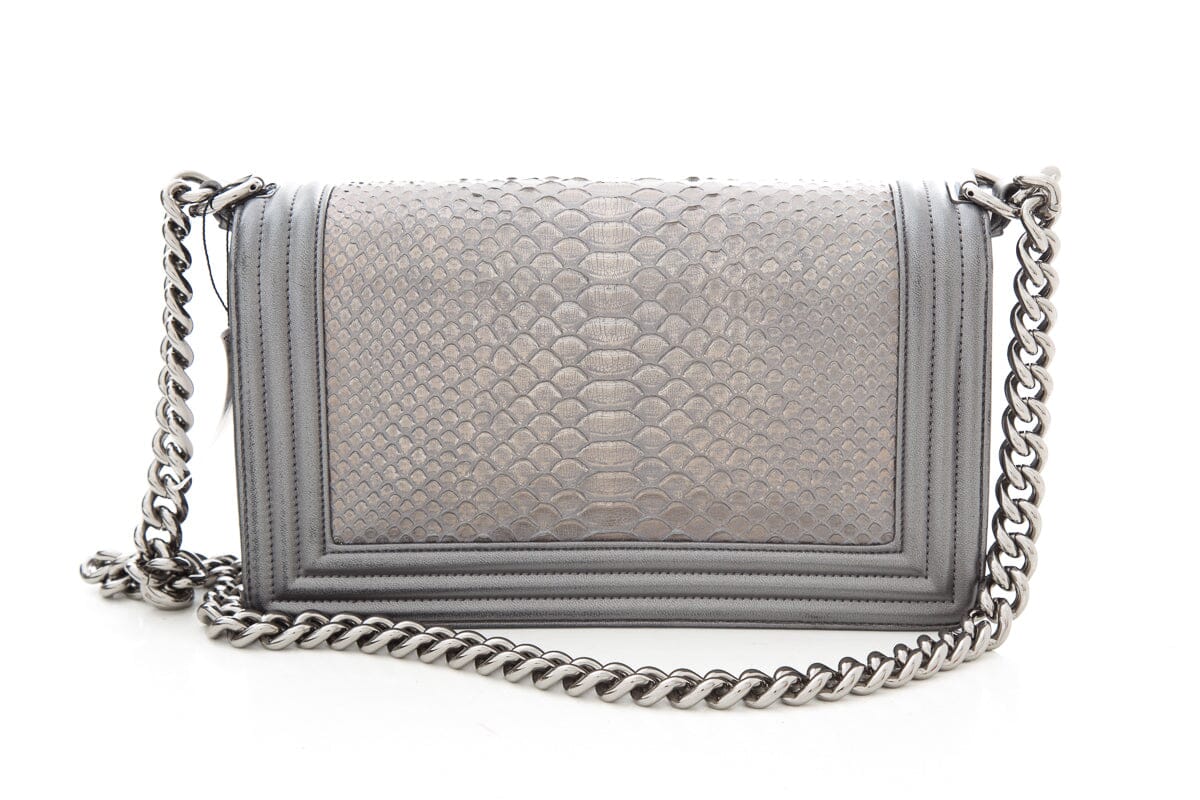 Chanel 2018 Silver Python Medium Boy Bag