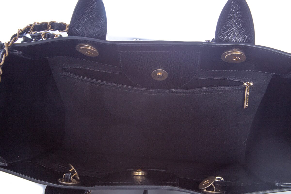 Chanel Black Caviar Studded Deauville Tote Handbag