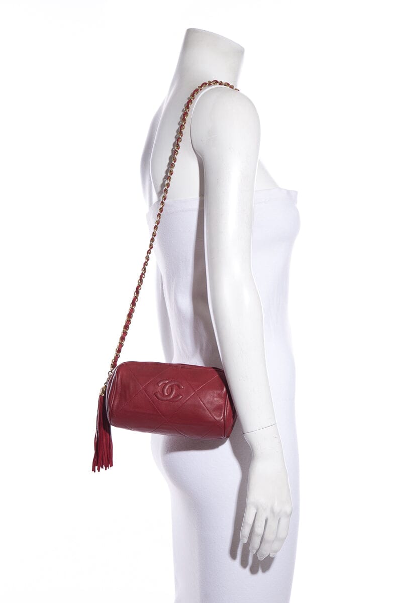 Chanel Vintage Red Leather Crossbody Handbag